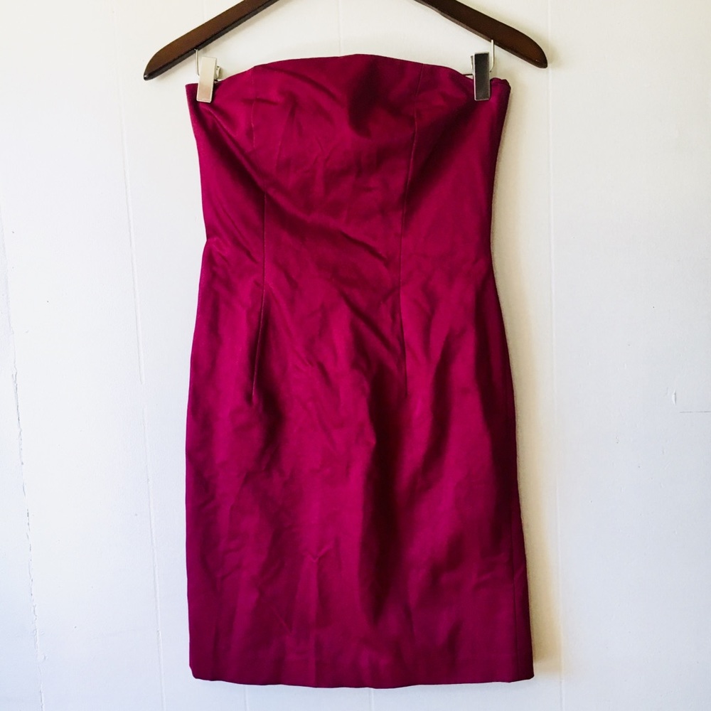Simple Raspberry Strapless Formal Party Dress - image 1